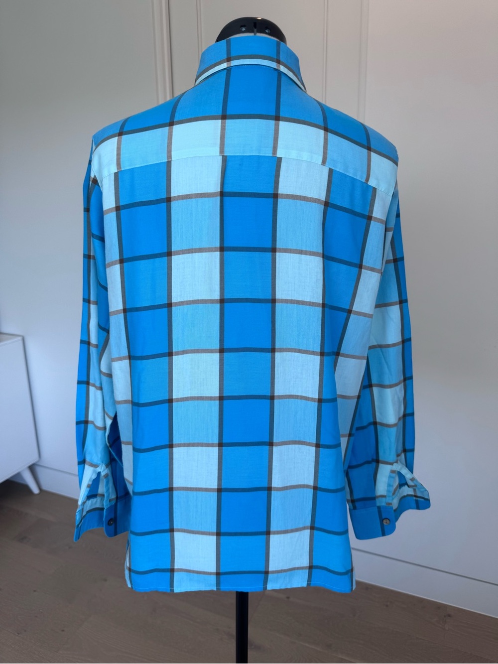 Shirt-Foxcroft Blue Windowpane Button-Down Shirt Wrinklefree - Picture 8 of 9
